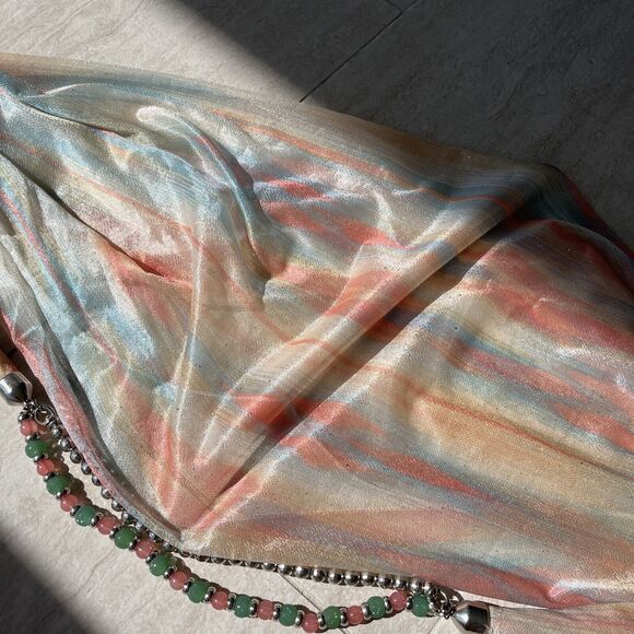 Rainbow Fabric Fashion Belt Bead Chain Sparkle Striped Pastel Whimsical 70s Glam - Picture 3 of 7